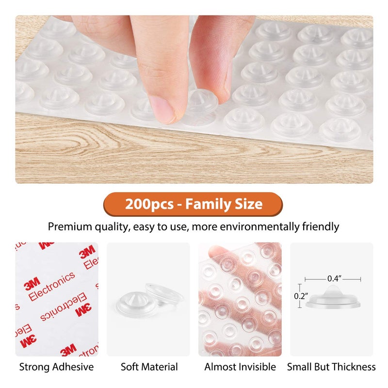 BAIPOK 200 PCS Cabinet Door Bumpers Clear Rubber Self Adhesive Cabinet Stoppers Pads Sound Dampening Cupboard Door Bumpers Dots for Kitchen Drawers, Picture Frames, Furniture - Image 3